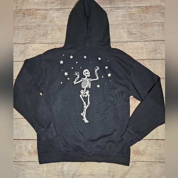 Bowery supply black gothic dancing skeleton hoodie sweatshirt - Picture 1 of 5